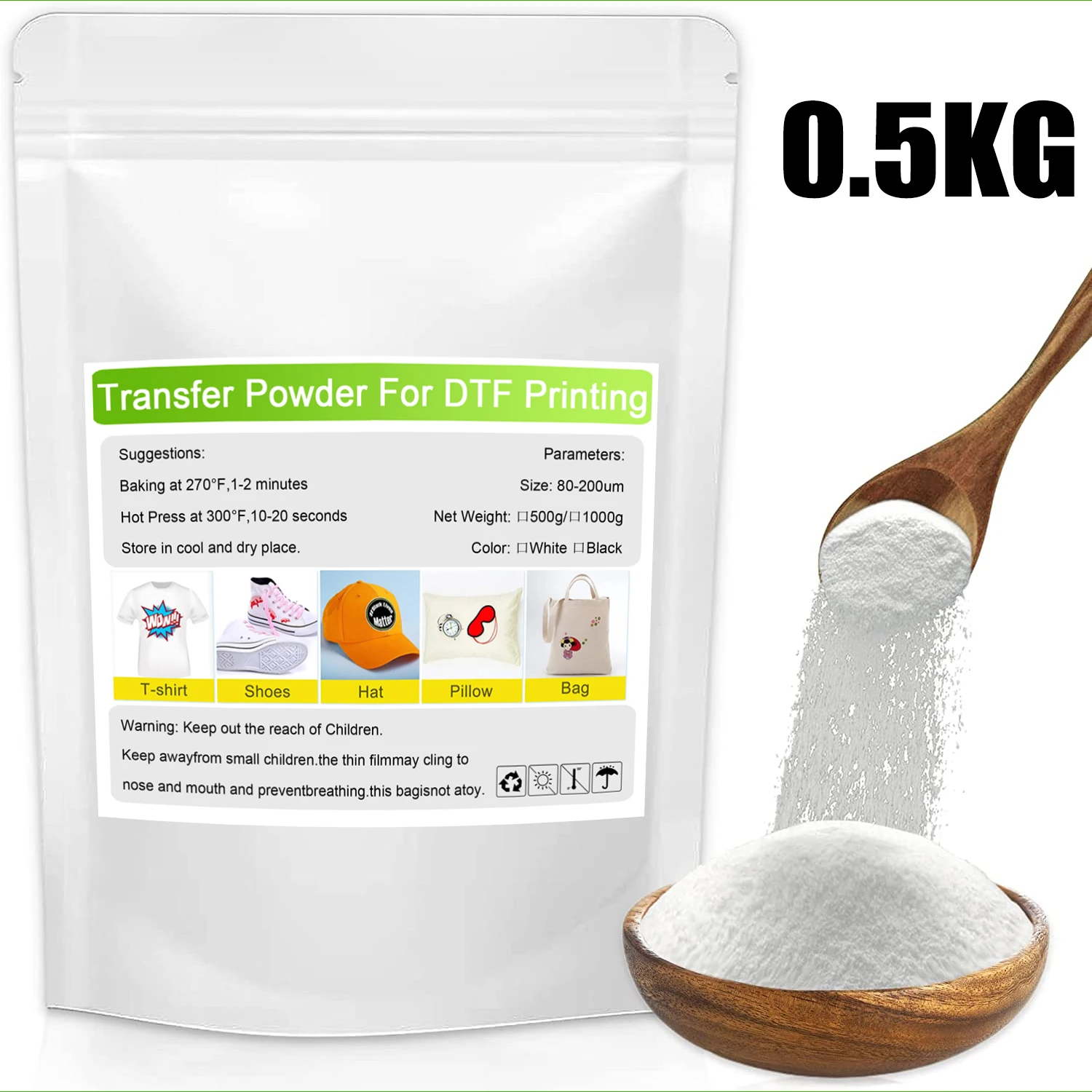Pó DTF para Impressora DTF, Pó Termofusível para Filme de Transferência DTF, Pó de Poliamida DTF para Filme de Transferência Direta DTF
