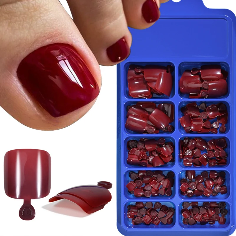 100pcs Fake Toenail Natural Solid Color Gel Nail Art On Toe Foot Full Cover Square Nails Tips Fast Wear Manicure Tool