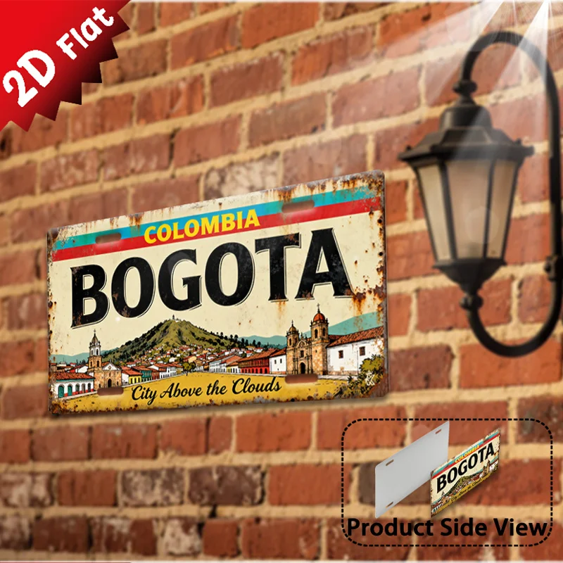 Bogota Colombia Cityscape Tin Sign - Vintage Durable Metal Plaque Wall Decor, Home Office Bar Man Cave Wall Art