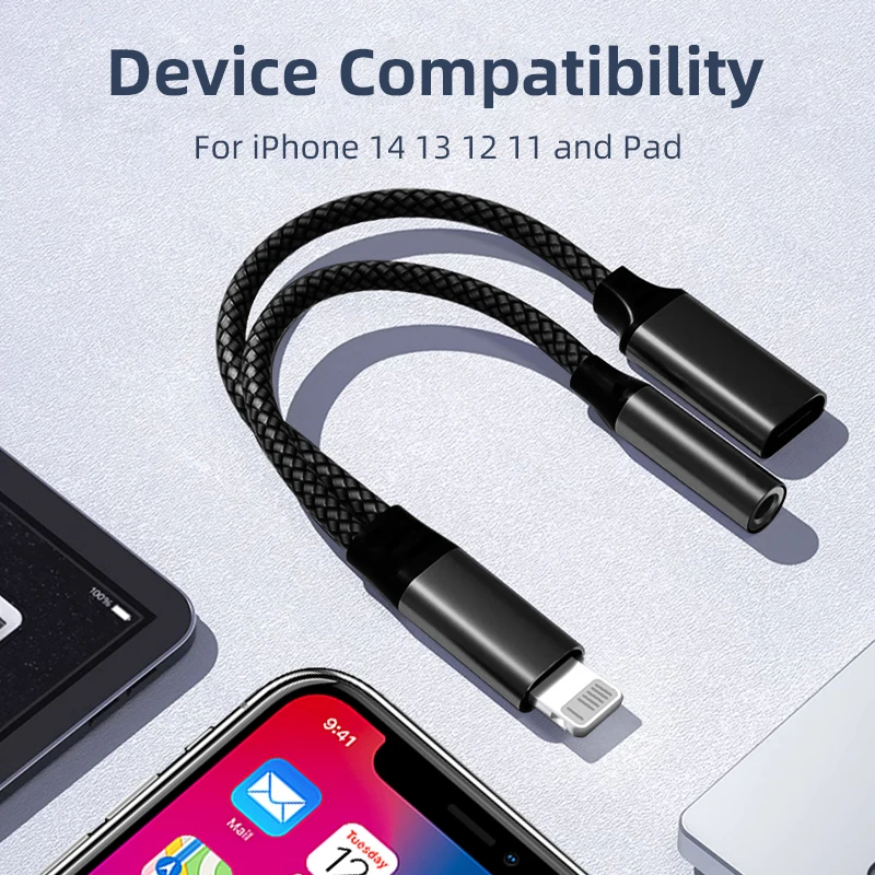 2 IN1 3.5mm Jack Headphones Audio adapter For iPhone 14 13 12 11 XR Plus Pro Max Mini USB Type C Fast Charger Adapter