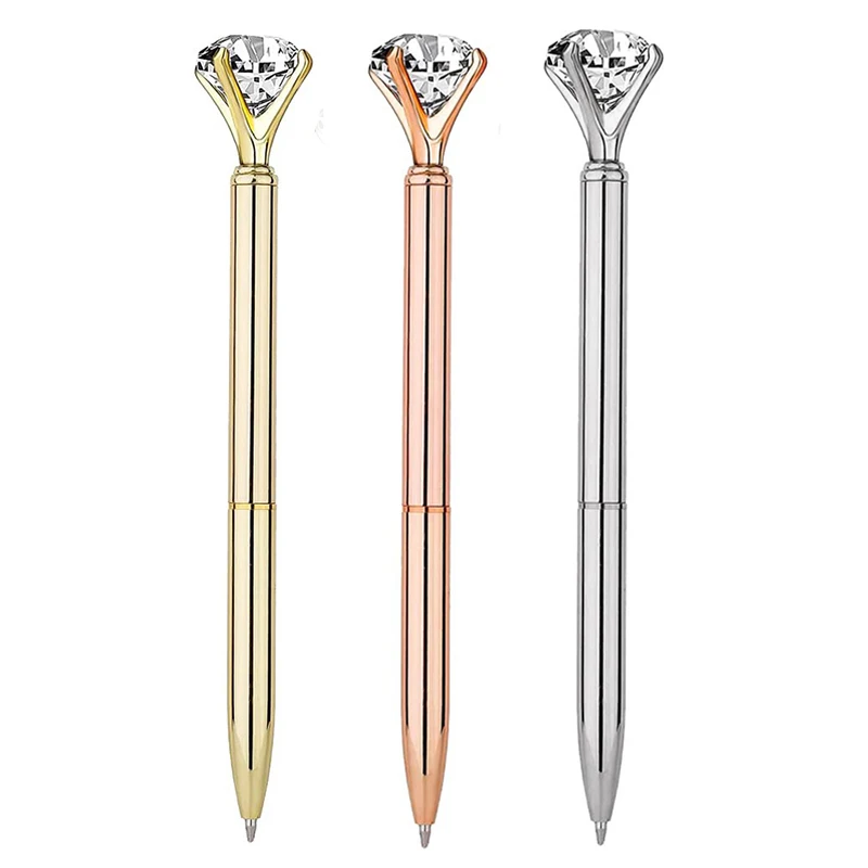 

3Pcs Black Ink Diamond Ballpoint Pens Big Diamond Bling Metal Ballpoint Pen Office Supplies Supplies Gift Pens