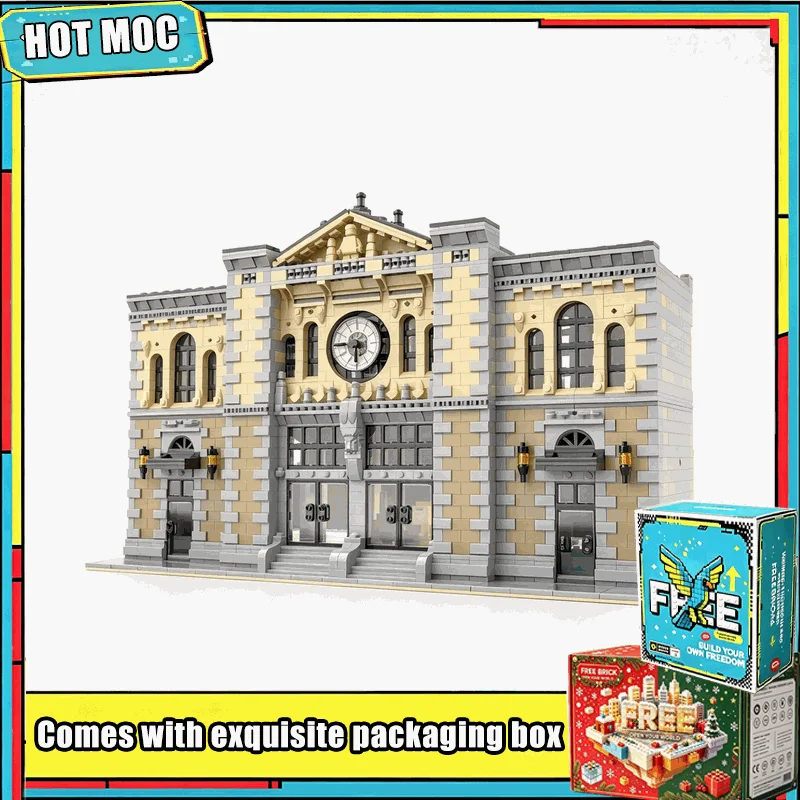 4236PCS Modular Central Train Station Clock Tower Model MOC Building Blocks Custom Puzzle Architecture DIY Educational Toy Gift