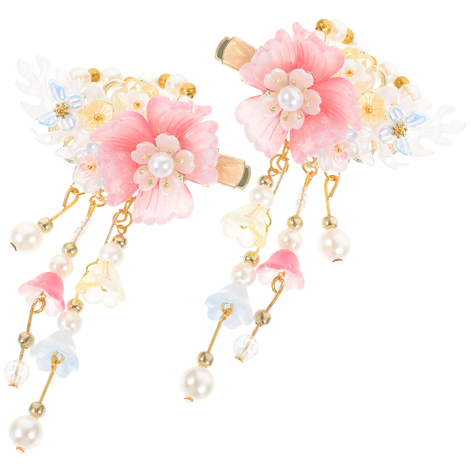 

1Pair Hair Accessories for Women Hanfu Style Flower Tassel Clips Chinese Traditional Metal Barrettes Wedding Party Outfit