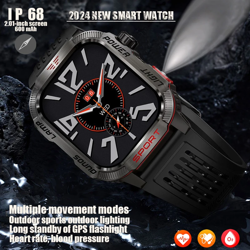 2024 New GPS Sport Smart Watch Compass Flashlight Outdoors Waterproof Watch  Bluetooth Call Voice Assistant Smartwatch For Men