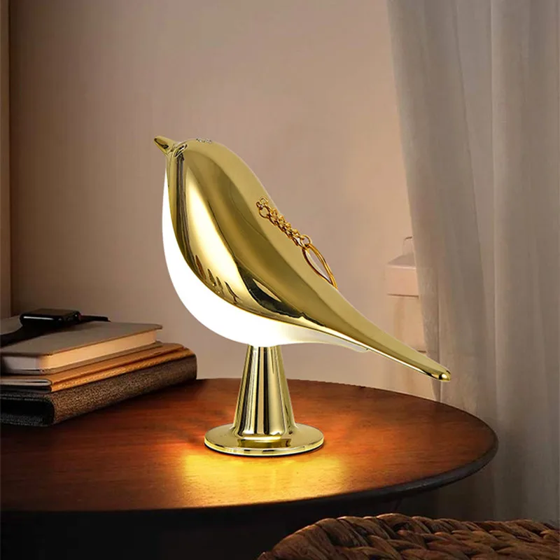 LED Bird Night Light Touch Sensor Table Lamp Creative Rechargable Dimming Bedside Lamp for Kids