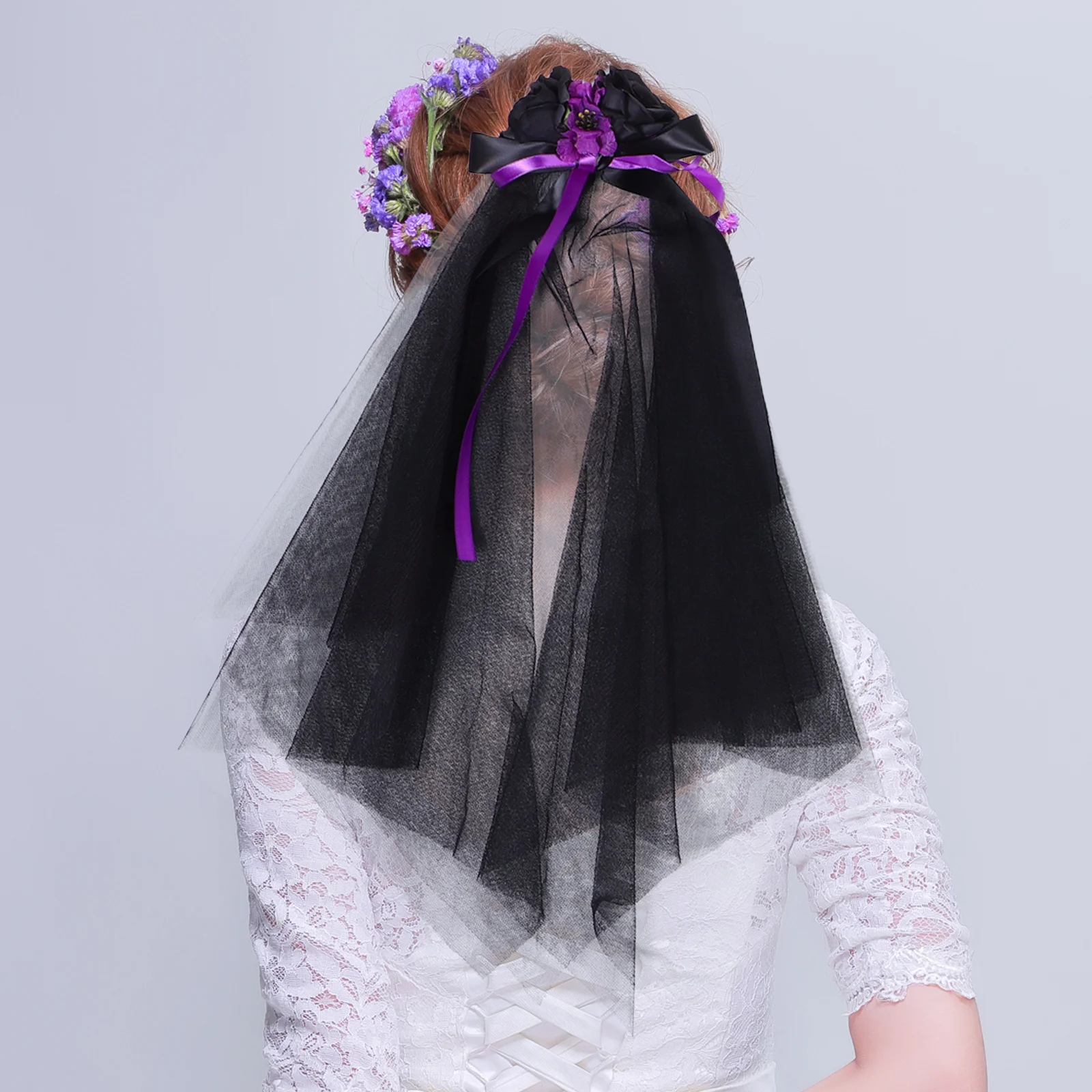 2 قطعة خوذة القوطية الحجاب الأسود عقال للنساء هالوين زي حفلة تأثيري ملحق الزفاف يوم الزفاف الموتى