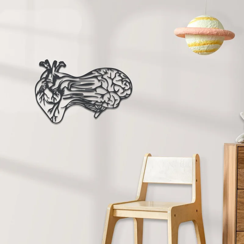 Heart and Brain Fusion Metal Wall Decoration，Abstract Silhouettes of Mind and Emotion，Modern Anatomy Decoration，2dMetal