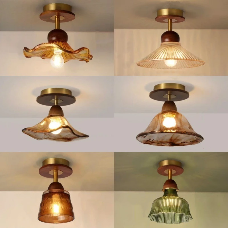 Black Walnut Retro Ceiling Lamp, American & French Style, Universal Light for Corridor Entryway Balcony