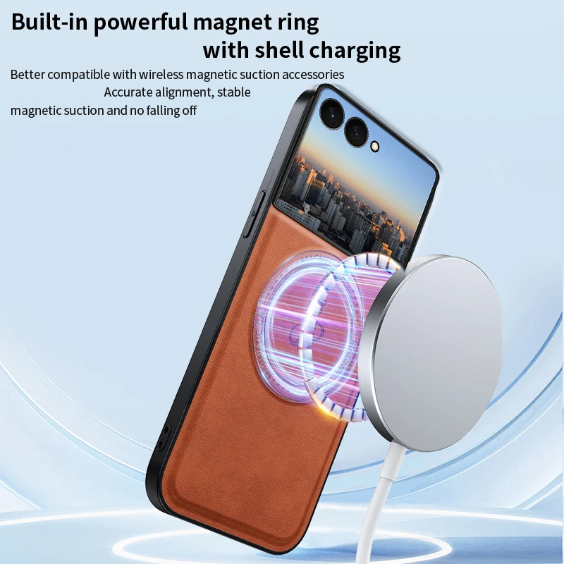 

Leather Stand Soft Phone Case Holder For Samsung Galaxy Z Flip 7 Magnetic Cover Wireless Charging Shockproof Silicone Cases