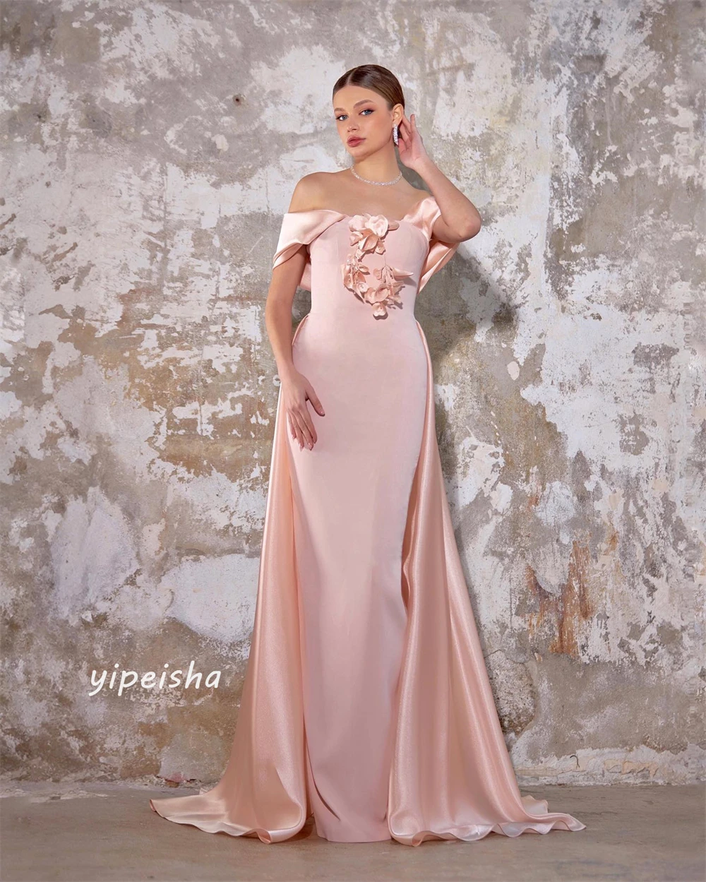 Prom Dress Evening Jersey Sequined Flower Ruched Homecoming A-line Off-the-shoulder Bespoke Occasion Gown Long Dresses