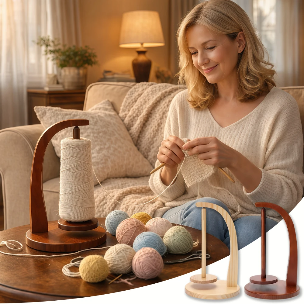 360° Rotating Wooden Yarn Holder Magnetic Thread Spool Spinner for Knitting Crochet Wool Ball Winder Sewing Tools & Accessory