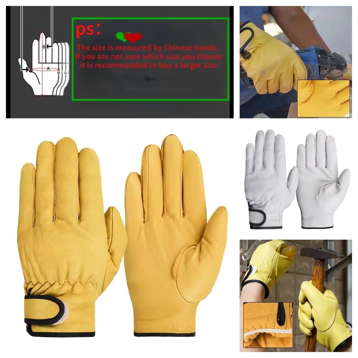 Work Gloves Cowhide Leather Workers Work Welding Safety Protection Garden Sports Motorcycle Driver Wear-resistant Gloves
