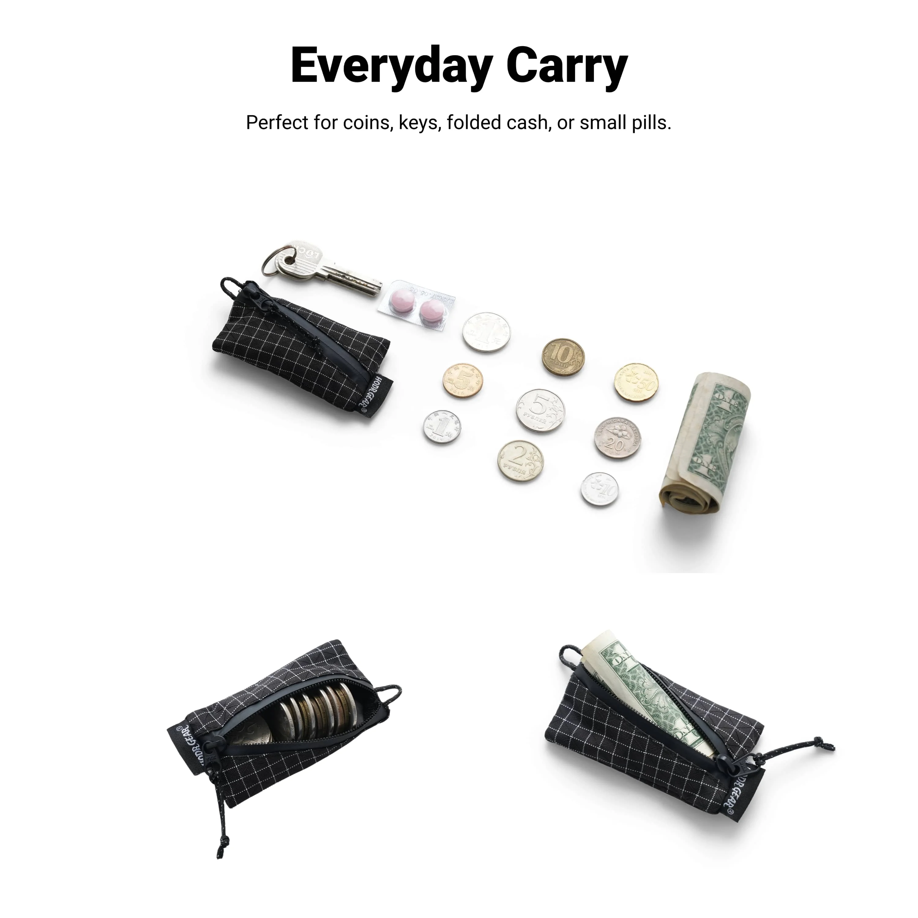 [HODRGEAR] Trail Coin Pouch Ultralight 5.8g UHMWPE Mini Upcycled Gridstop YKK Zipper D-Ring EDC Holder for Backpacking Travel image 6