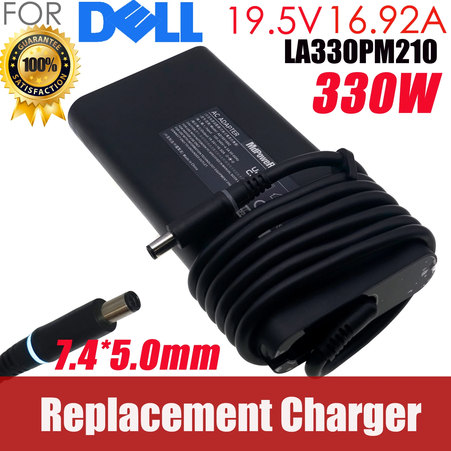 

Slim 330W 19.5V 16.92A Charger for DELL Alienware M17 M18X X17 X51 Area-51m G15 G16 5530 7630 7620 DA330PM190 LA330PM190 DA330PM
