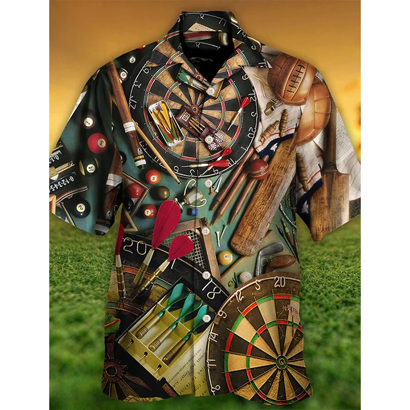 

3D Print Darts Graphic Hawaii Vacation Shirts For Men Short Sleeve Men's Turndown Button Down Beach Shirts Clothing Tops