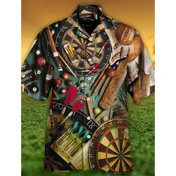 3D Print Darts Graphic Hawaii Vacation Shirts For Men Short Sleeve Men's Turndown Button Down Beach Shirts Clothing Tops
