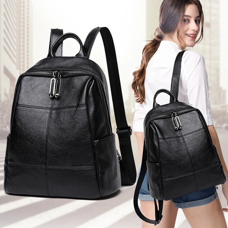 2024 New Fashion Genuine Leather Women\'s Backpacks bag brand cowhide Travel Backpack for girl school bags mochila feminina