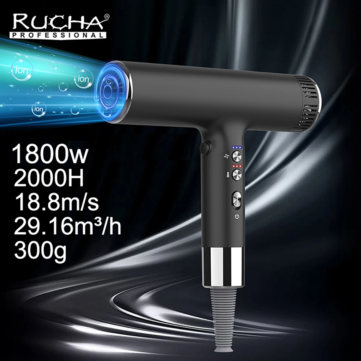 Haartrockner, 1800 W, professioneller, leistungsstarker Haartrockner, schnelle Erwärmung, heiße und kalte Einstellung, negativer ionischer Luftfön