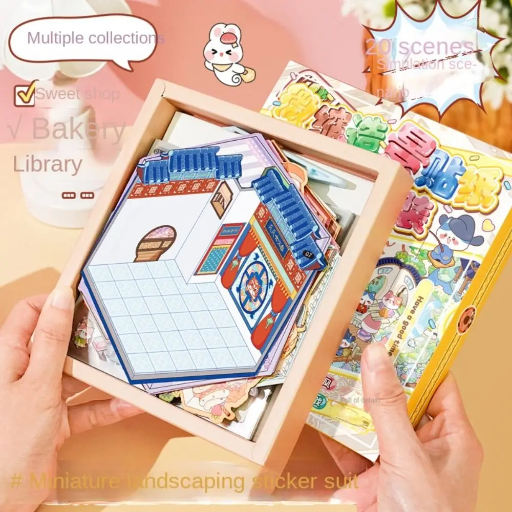 Libro de pegatinas de paisaje 20 en 1, pegatinas 3D DIY de carpincho, conjunto de escena a prueba de desgarros, escena de cabina de dibujos animados, calcomanías decorativas para estudiantes