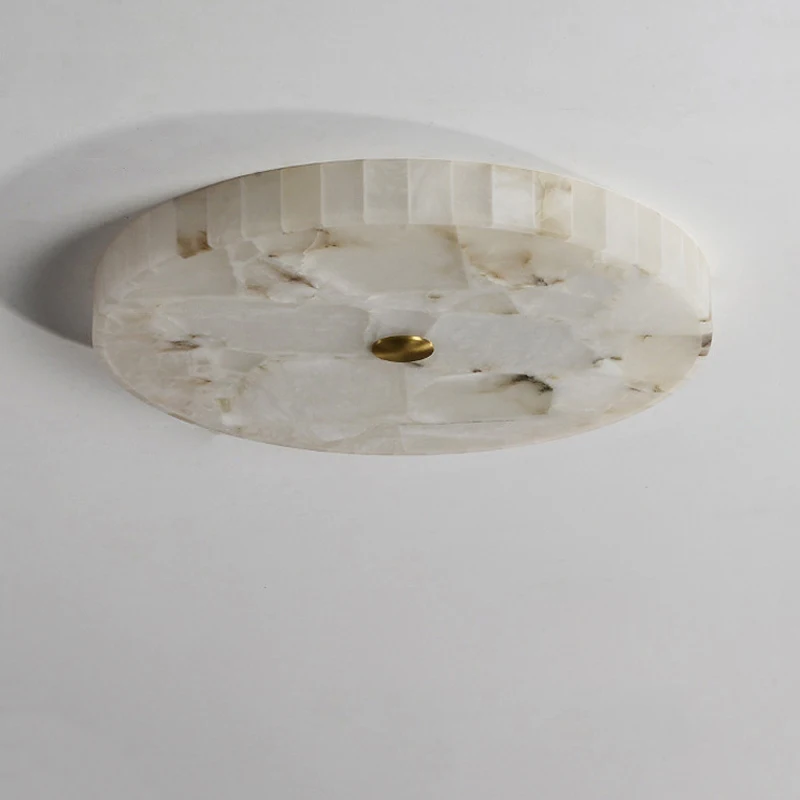 Led Circular Marble Ceiling Lamp D40Cm European Style Living Room Bedroom Balcony Corridor Natural Texture Stone Light Fixture