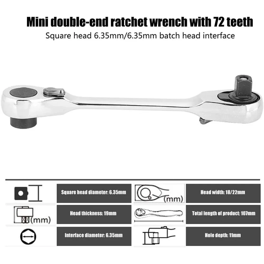 1/4 inch Drive Deep Socket Set 6-Point Hex Short Socket Set Ratchet Wrench 72 Tooth Drive Ratchet Socket Wrench Tool view 6