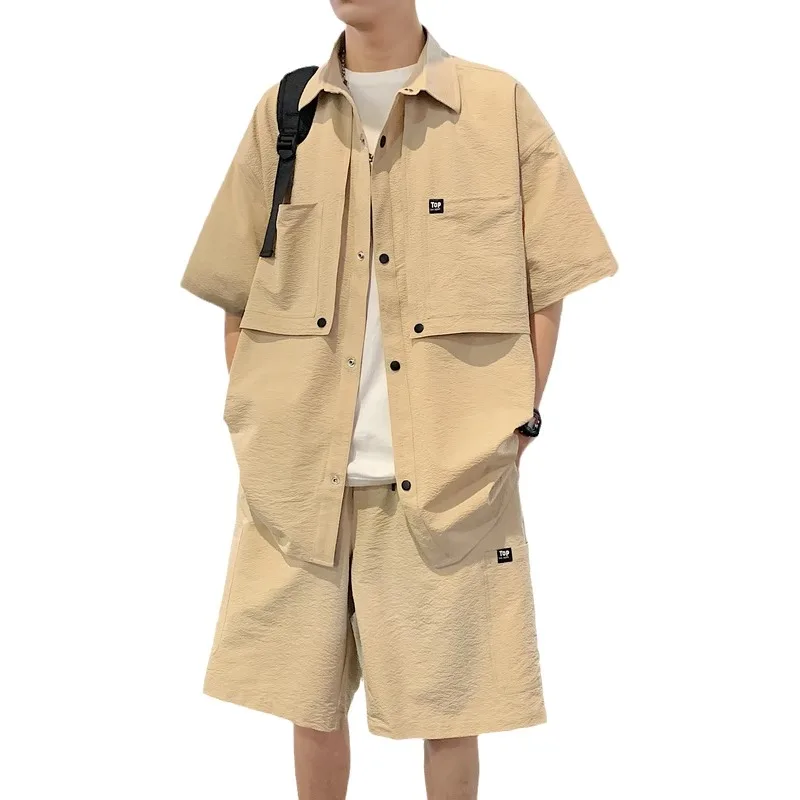 حجم كبير للرجال الصيف ort Sve irt and orts مجموعة Fat Mountain Sle 2 قطعة ملابس رياضية كاجوال للمراهقين #5