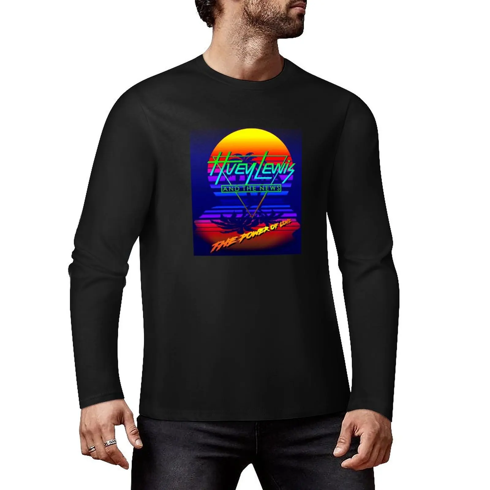 Huey Lewis The Power Of Love Retro 80s Synthwave Homage Long T-Shirt hippie clothes Blouse custom t shirts mens t shirts