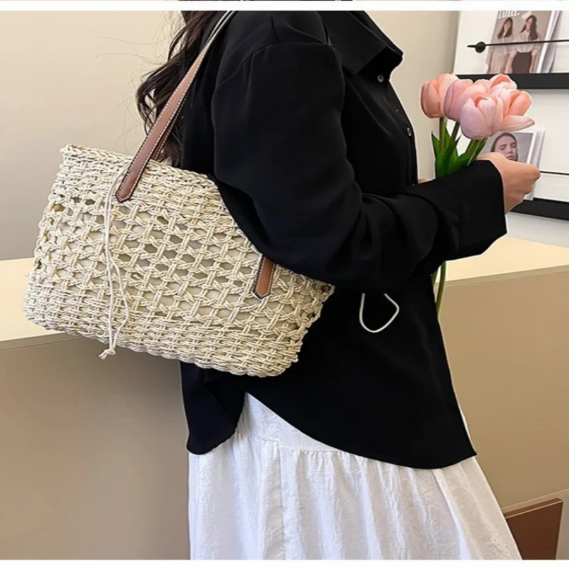 

Designer Brand Casual Rattan Wicker Tote Bag Large Capacity Woven Women's Summer Beach Straw Handbag Lady Travel Big Basket