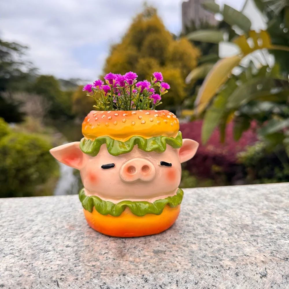 Creative hamburg-shaped succulent planter for office desk, bedroom, or balcony