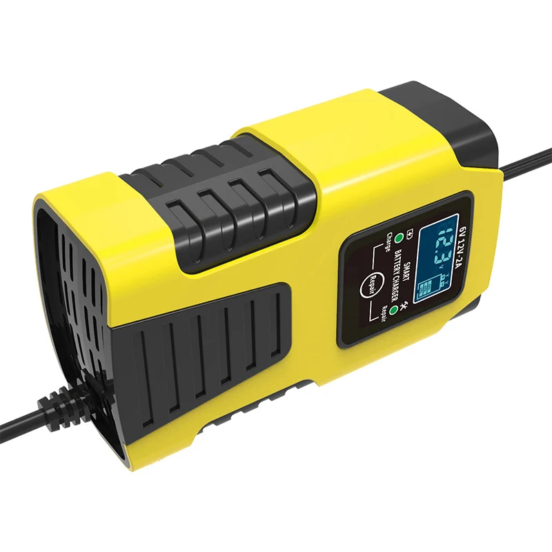 Automatic 2A 6V 12V Car Battery Charger Lead-Acid GEL AGM Wet Calcium Deep Cycle VRLA Pulse Repair with LCD Display