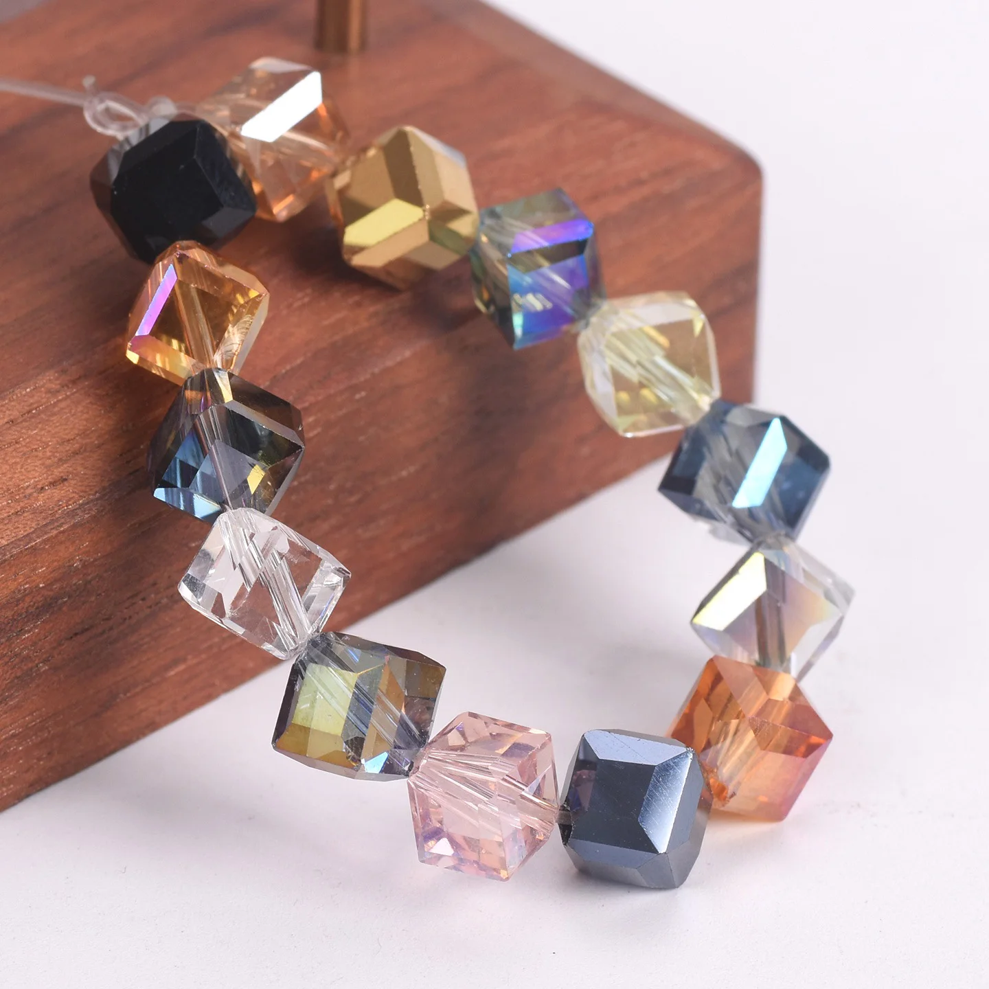20pcs 8mm Diagonal Hole Cube Faceted Colorful Crystal Glass Loose Beads For Jewelry Making DIY Crafts Findings