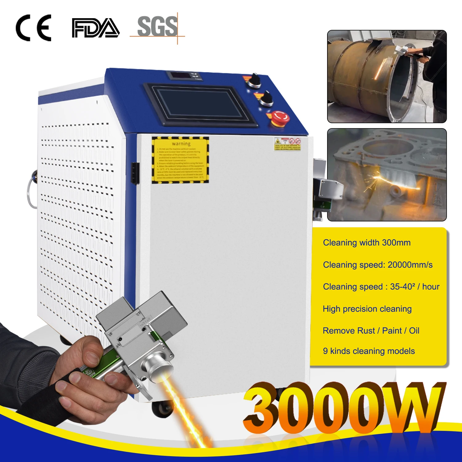 3000W Laser Cleaning Machine Rust Removal Cleaning Oil Paint for Metal Cleaning Width 300MM 2000W Laser Cleaner Rust Removing