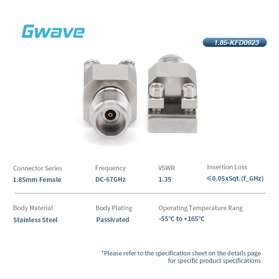 1.85mm Female r f Connector Solderless End laun ch for PCB DC-67GHz Application