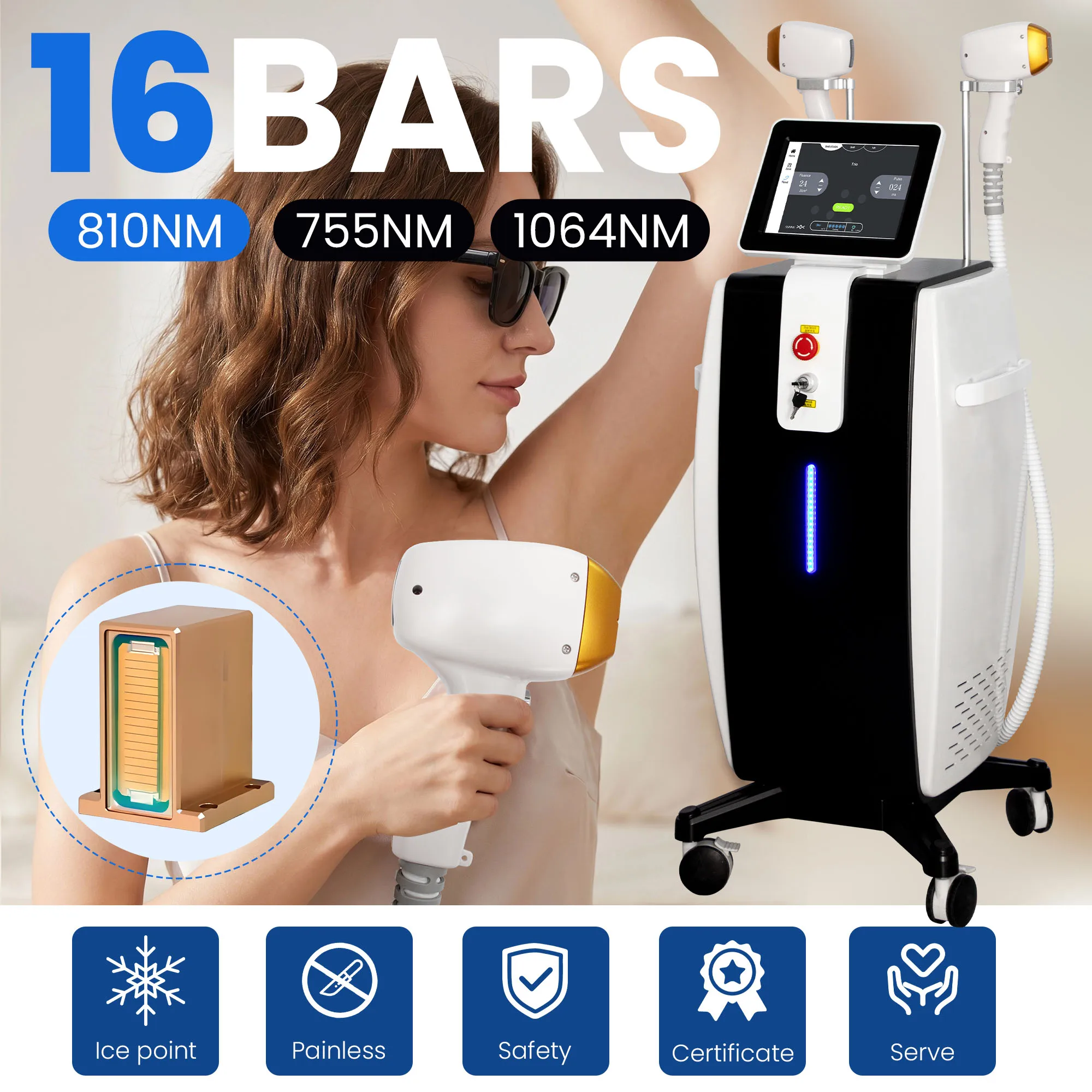 

Diode laser hair removal machine FAC 5000W 3 Wavelength Ice Platinum Hair Removal 755 810 1064nm Diode Laser Salon CE Certified
