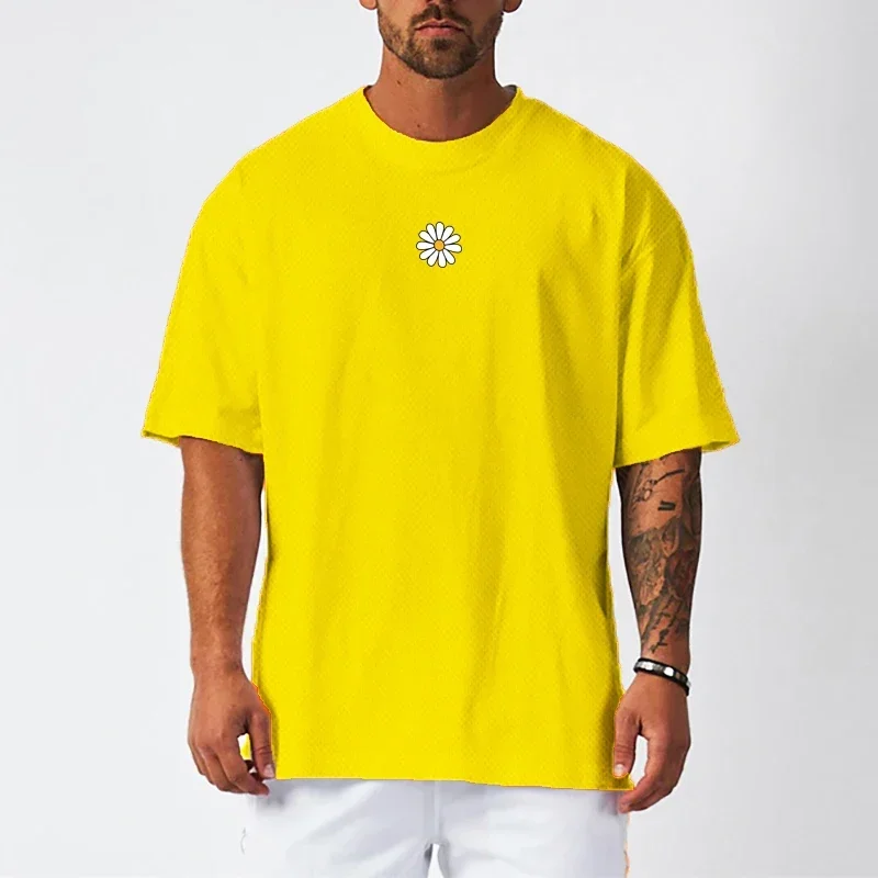 Oversized Gym Fitness Running T-shirts Summer Mesh Breathable Short Sleeve Mens Loose Quick Dry Print Tops Male Casual T Shirt