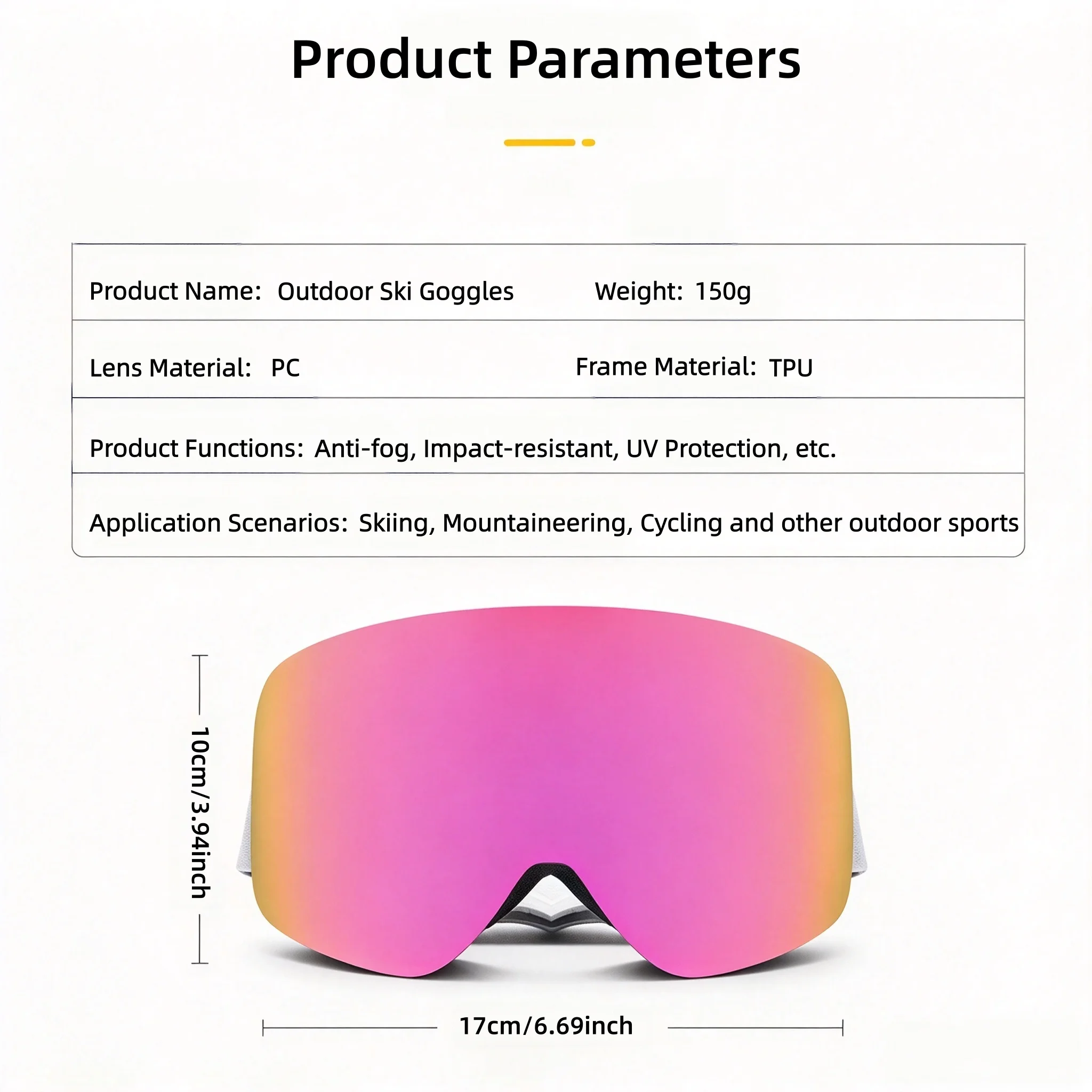 High Quality Adult Snow Ski Goggles Double Layer Anti-Fog Cylindrical Lens HD View Non-Slip Strap Protective Eyewear for Skiing