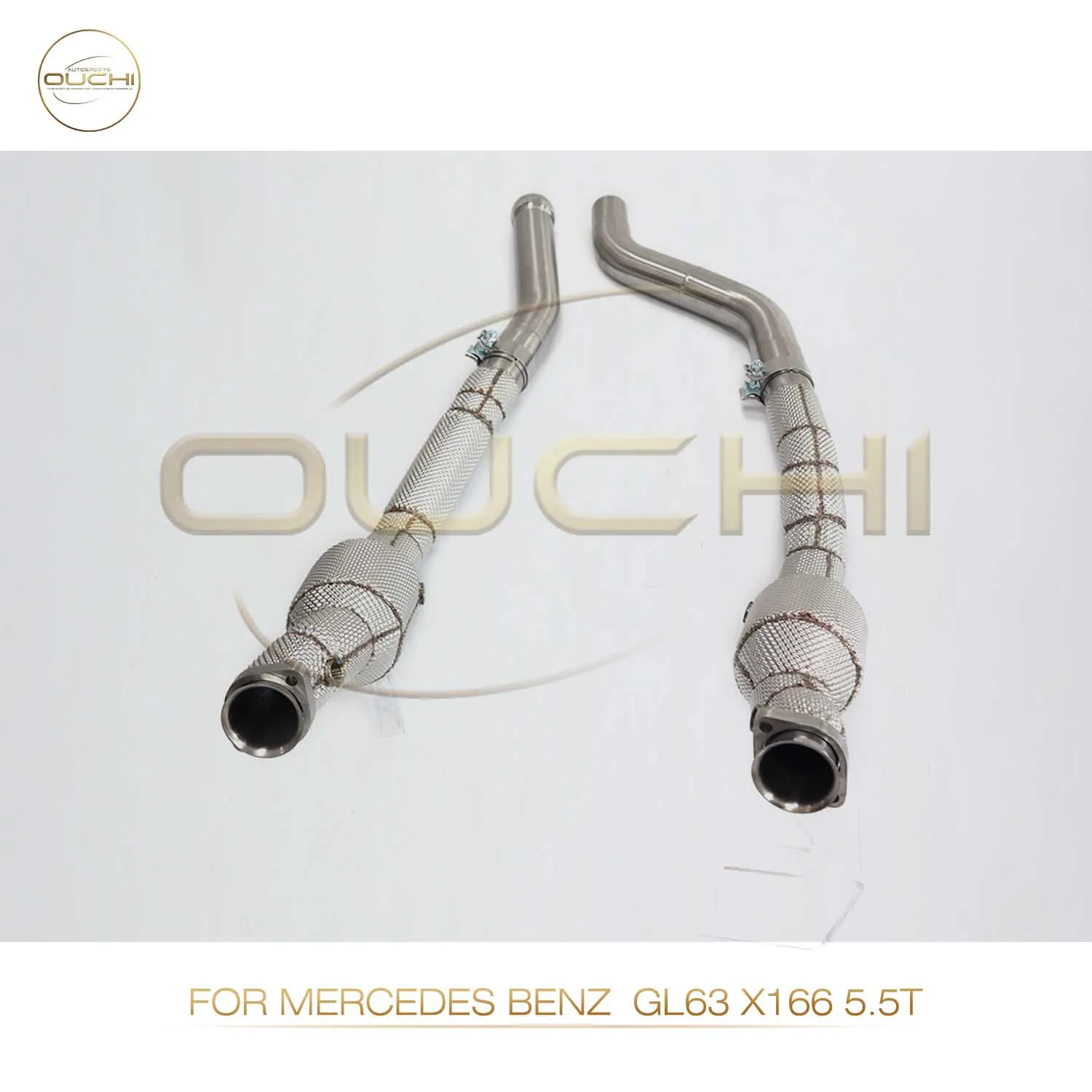 High Flow Performance Downpipe for Mercedes benz GL63 X166 5.5T OUCHI exhaust system with Heat Shield Stainless steel