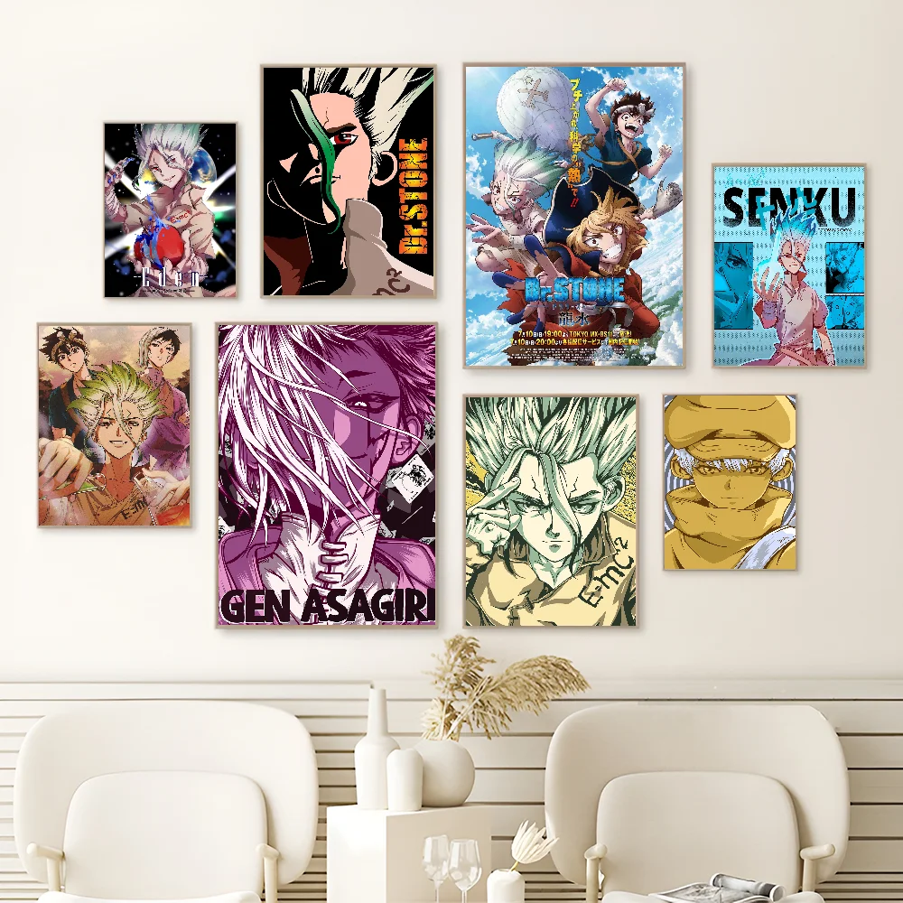 D-Dr Stone Anime Classic Movie Posters Vintage Room Bar Cafe Decor Nordic Home Decor