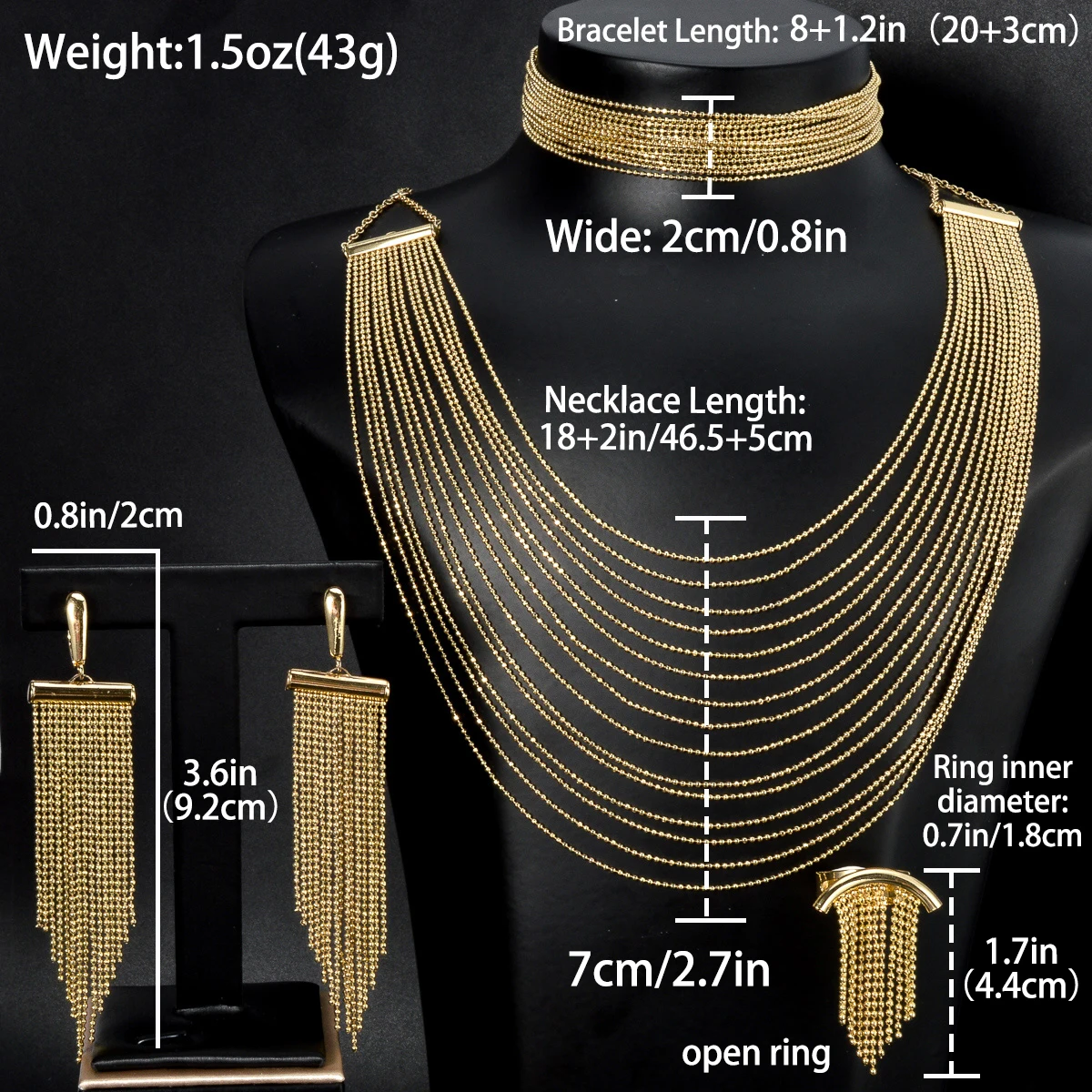 Diana baby Fashion jewelry 18k Gold Plated Tassels Earring Necklace Bracelet Wedding Bride Jewellery Sets For Women Luxury Gift