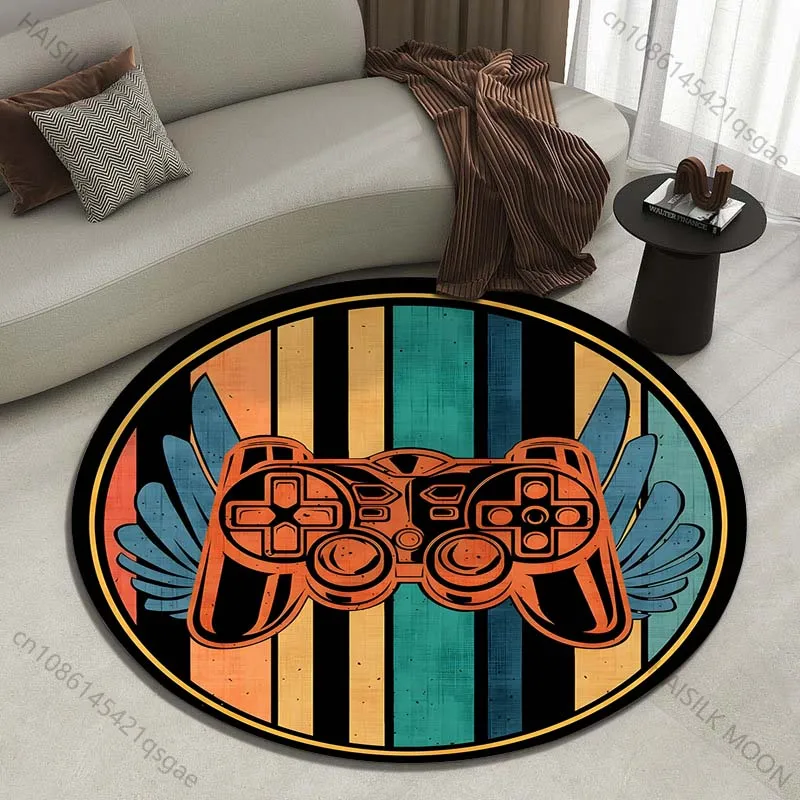 Retro game controller with colorful background Printed round carpet living room sofa table large pet mat soft round carpet