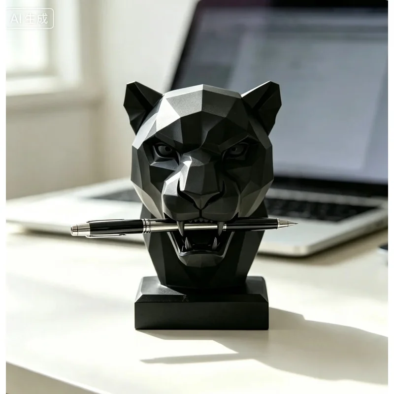 Modern Geometric Statue Pen Stand with Base Minimalist Desk Ornament Decorative Art for Bookshelf Computer Table Indoor Display