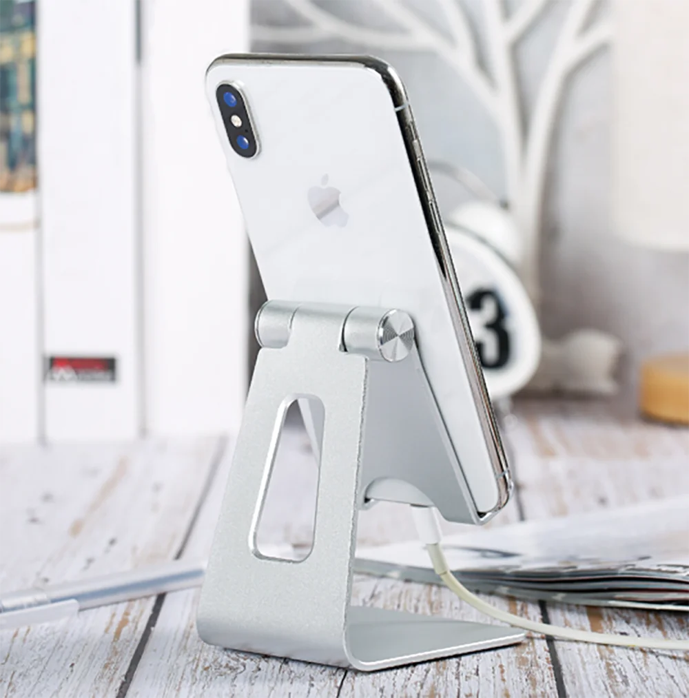 Aluminum Alloy Phone Holder For IPhone Samsung Xiaomi Huawei Metal Mobile Phone Holder Stand on Desktop Adjustable Phone Stand