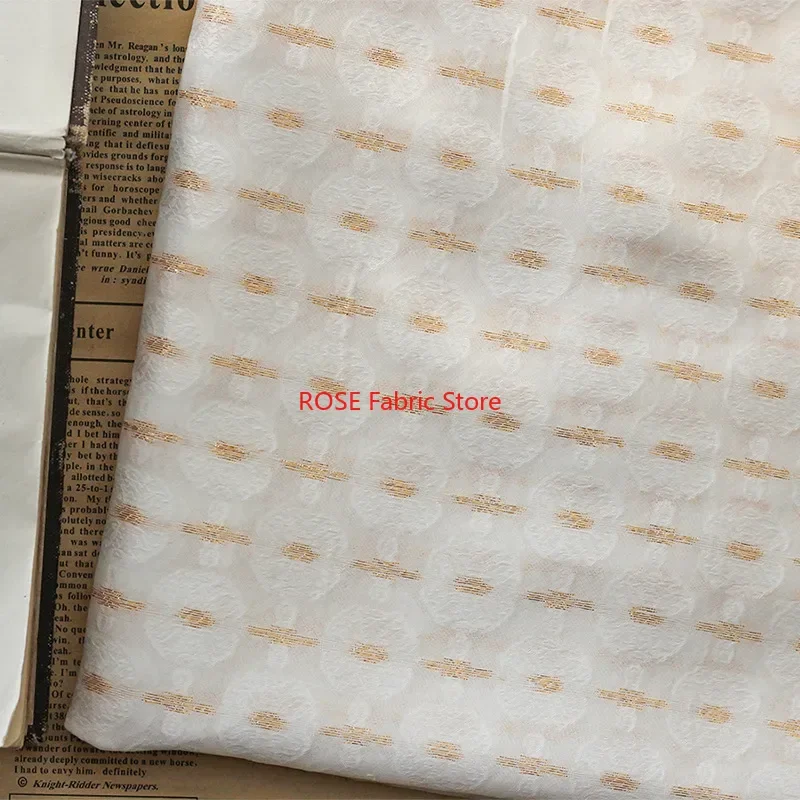 Gold Silk Dots Embroidery Chiffon Fabric Flower Jacquard Tulle Fabric For Clothing Dress, Party Dress, Lace Top, Designer fabric