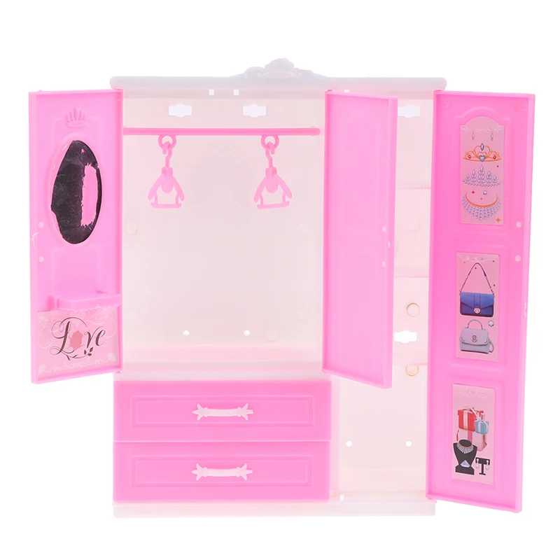 1/12 1/6 Dollhouse Miniature Pink Plastic Wardrobe for Dolls House Accessories