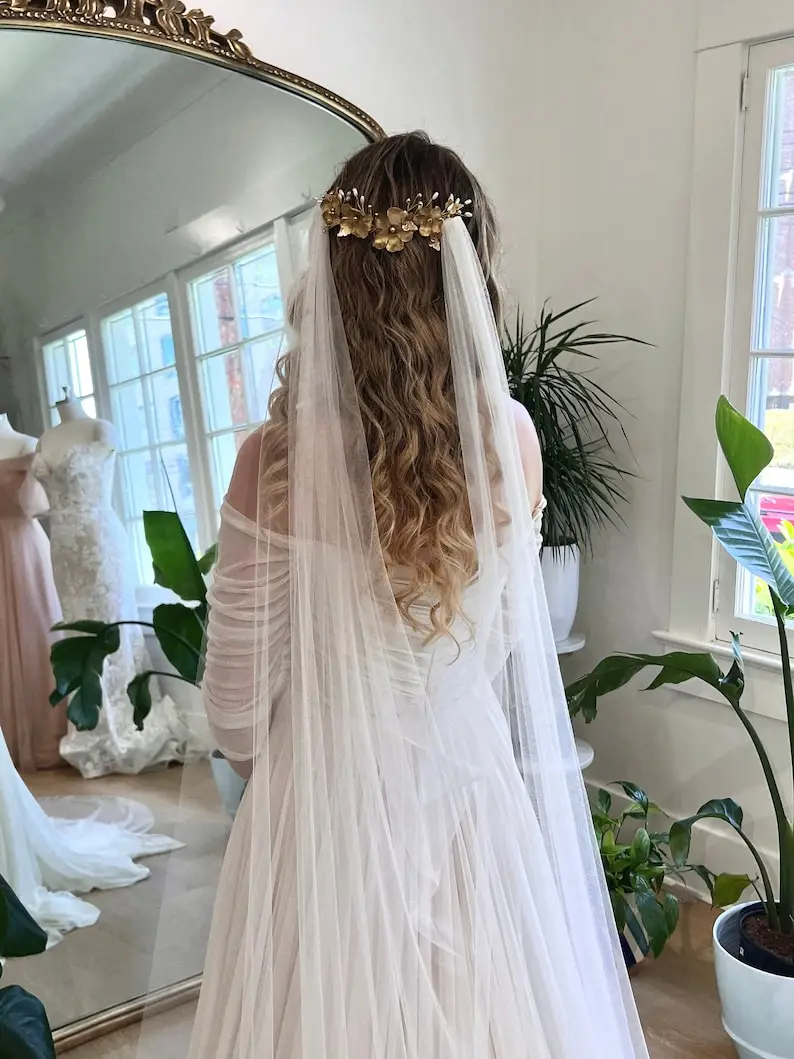 Draped Ultra Soft Bridal Veil Wedding English Net Fingertip Cathedral Length Wedding Accessories Handmade Customization Length