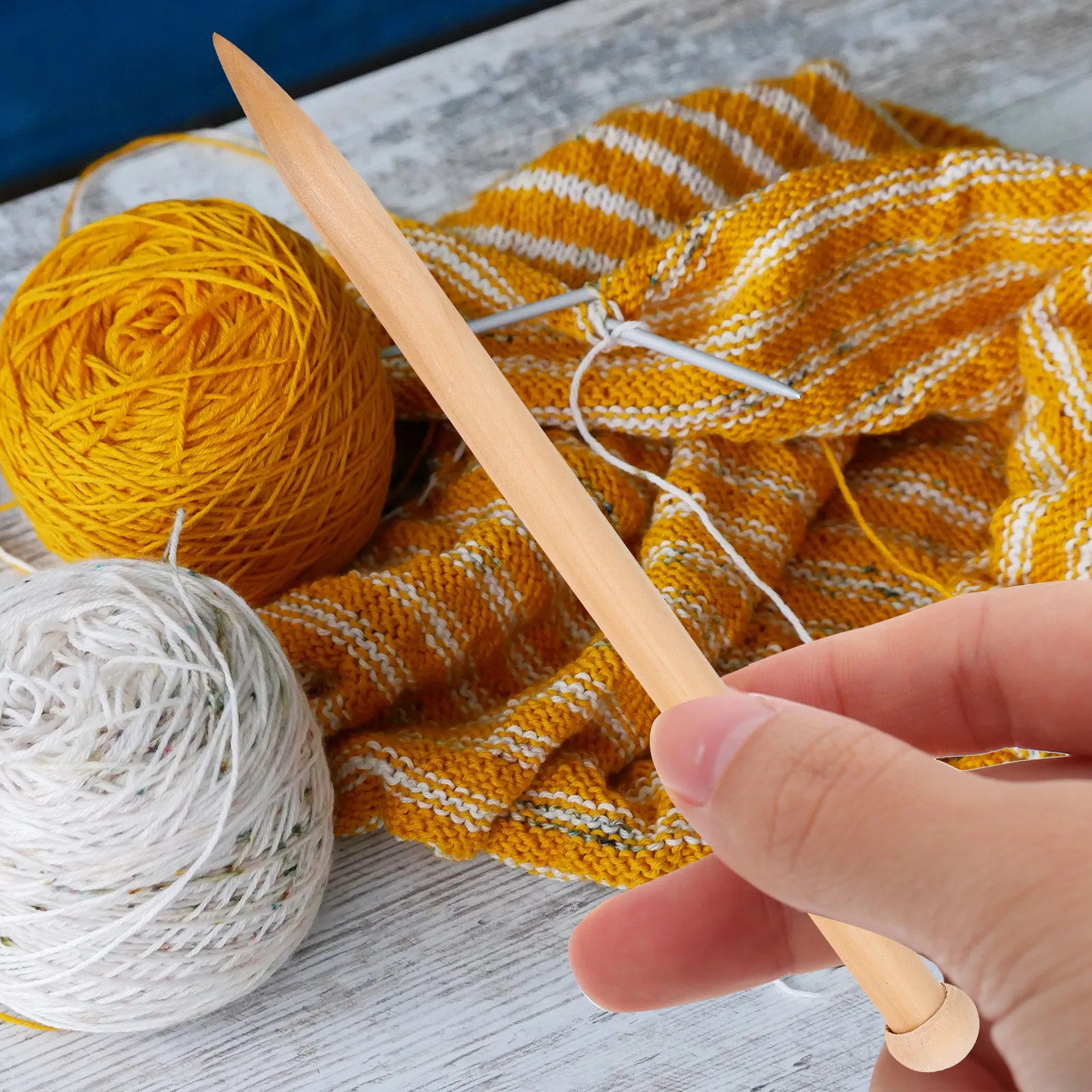 

3Pairs Wood Knitting Needles Set Premium Smooth Burr-Free Single Pointed Knitting Rods for Handmade Sweater Scarf Crafting Gift