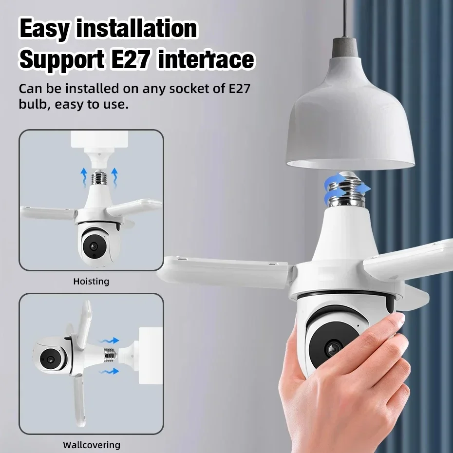 كاميرا 2.4G WiFi PTZ IP، مراقبة أمن المنزل الداخلي، تتبع AI لاسلكي، كاميرا لمبة LED E27 #5