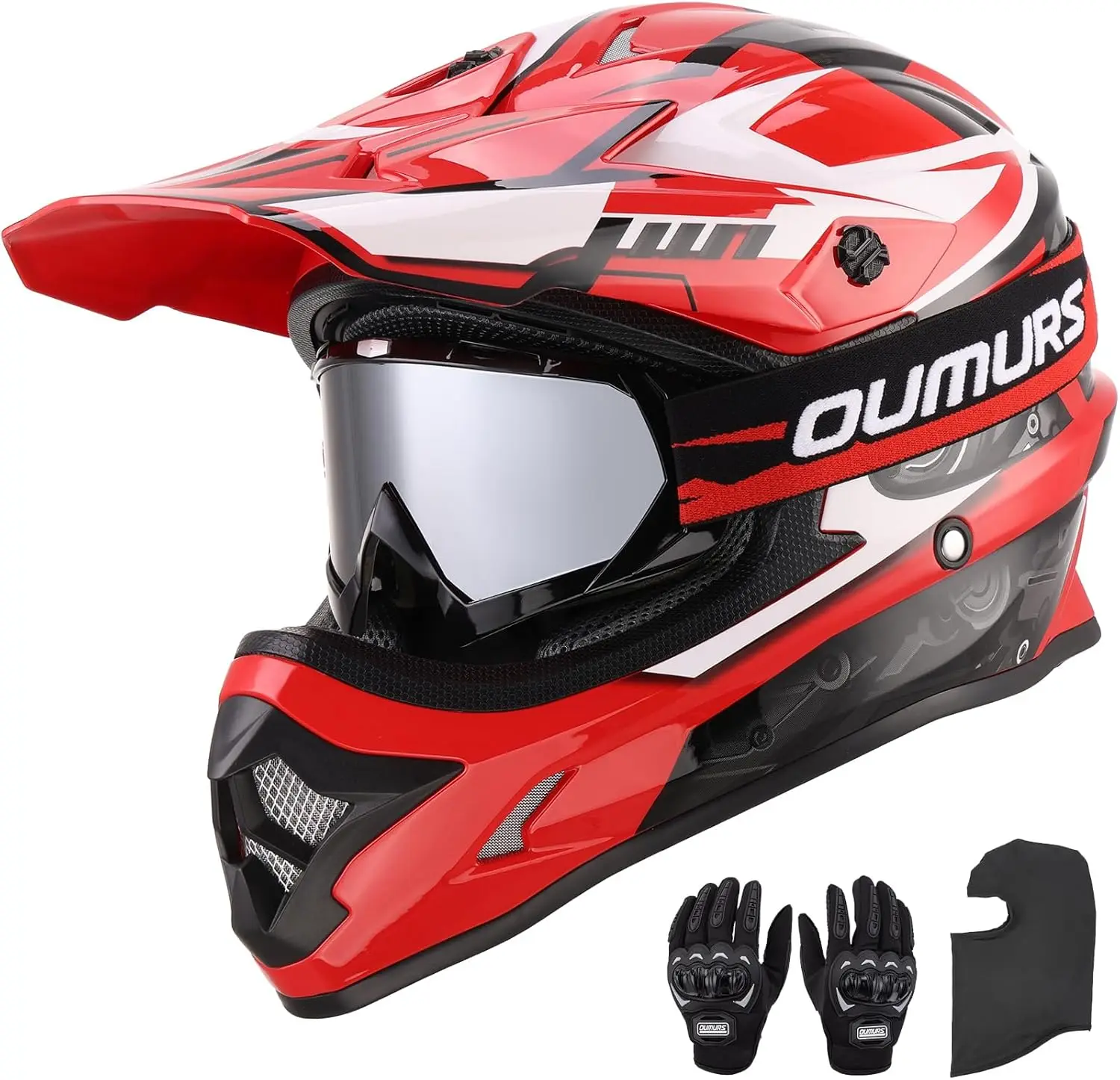

DOT Adult ATV Dirt Bike Helmet with Goggles Gloves & Mask Adjustable Sun Visor Motorcycle Adults Helmet Off-Road Motocross Downh