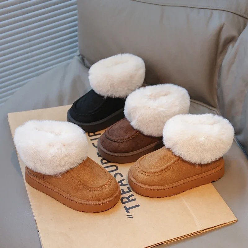 

Children Short Boots with Plush Fur Comfortable Kids Warm Boots Non-slip 2026 New Fashion Boys Girls Casual Boots Versatile Soft