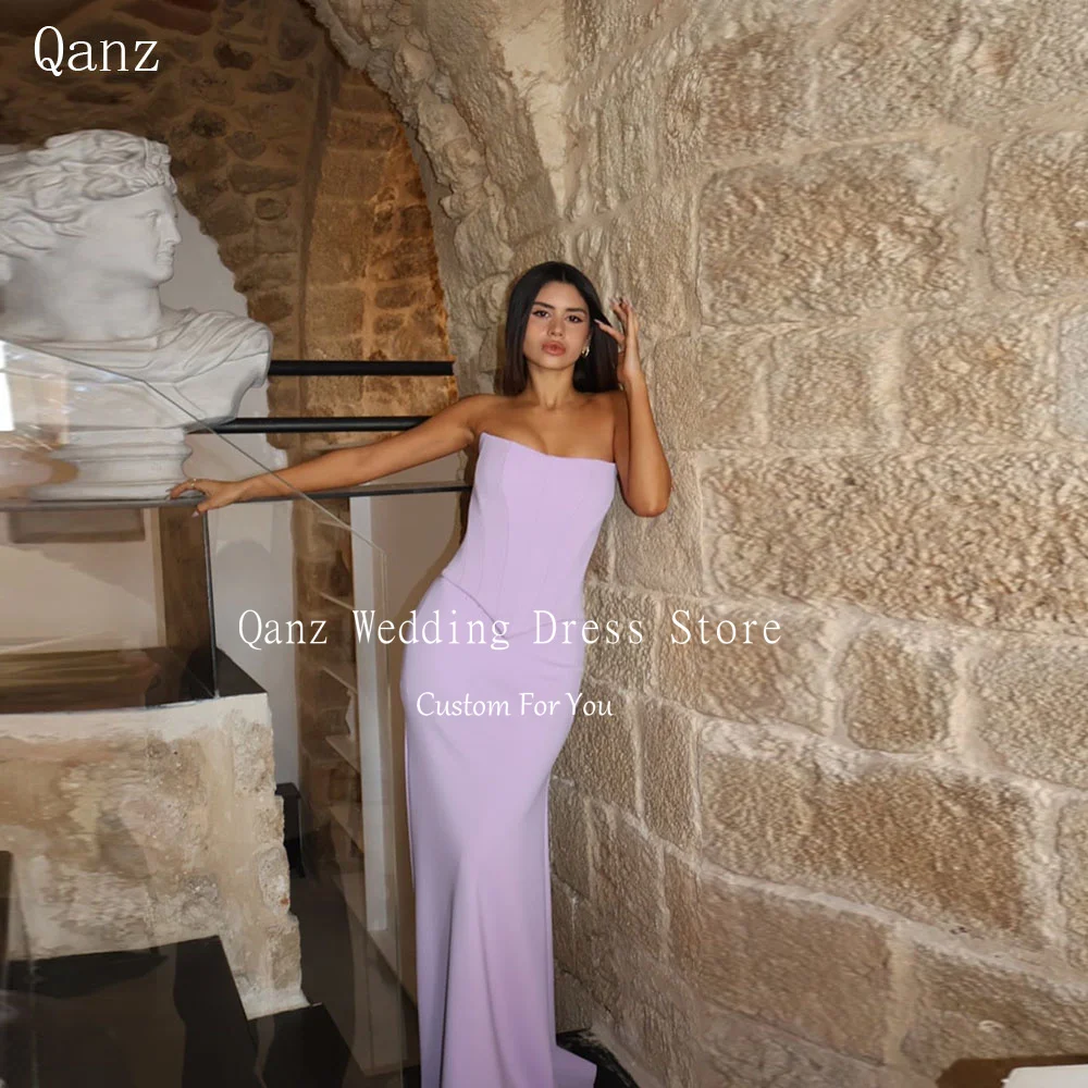 

Qanz Lavender Mermaid Prom Dress Strapless Satin Formal Evening Gowns Backless Corset Back Women Robes De Soirée Customized